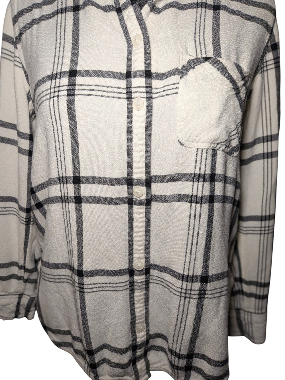 American Eagle Cream and Black Plaid Boyfriend Fit Flannel Women's Size Medium - Picture 9 of 11